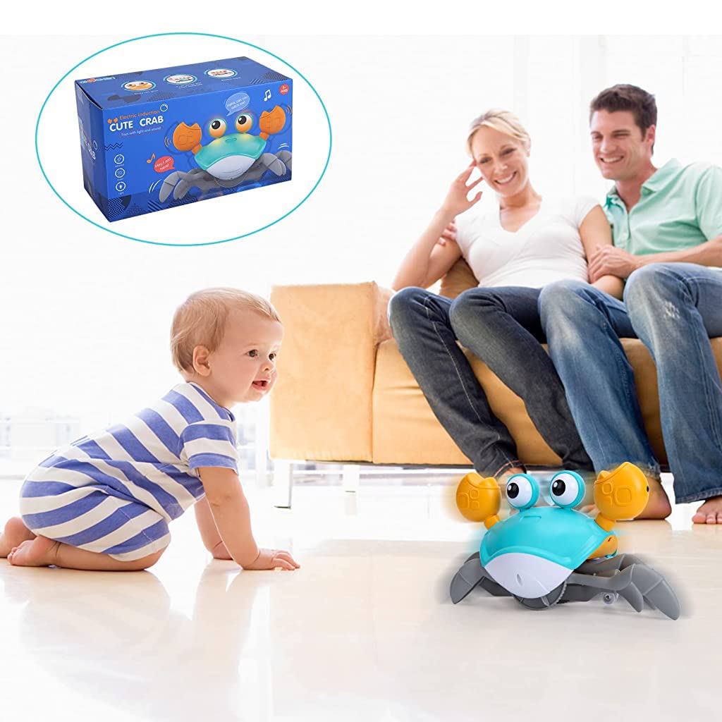 PATPAT Crab Walking Toy with Music, Auto Avoid Obstacles Running Crab Toy, Crawling Crab Baby Toy Gifts, Walking Crab Music Toy with Glowing Eyes, USB Rechargeable, Moving Crab Toy for Baby (Blue) PATPAT Crab Walking Toy with Music, Auto Avoid Obstacles Running Crab Toy, Crawling Crab Baby Toy Gifts, Walking Crab Music Toy with Glowing Eyes, USB Rechargeable, Moving Crab Toy for Baby (Blue)